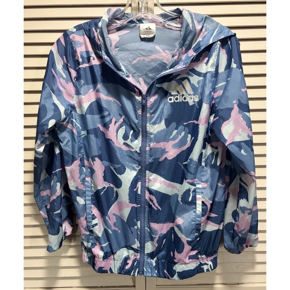 Adidas Youth Camo Wind Breaker Long Sleeve‎ Zip Up Jacket Size Large (14) Blue